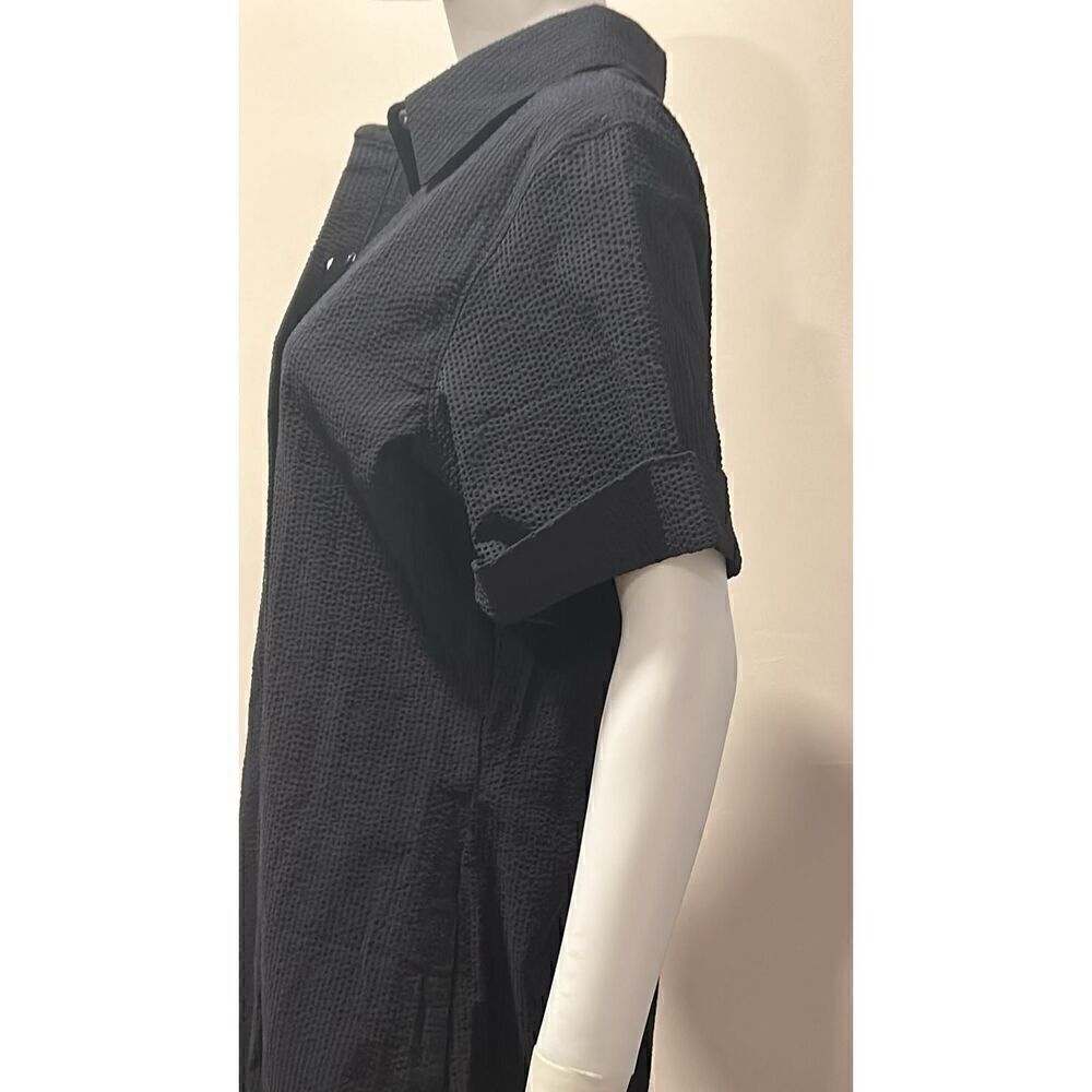 Theory Navy Blue Seersucker Dress Size Large * missing belt - Picture 12 of 13